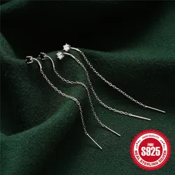 LENNIK 925 Sterling Silver Dangle Earring Geometric Long Tassel Chain Drop Earrings For Women Minimalism Ear Line Kpop Jewelry