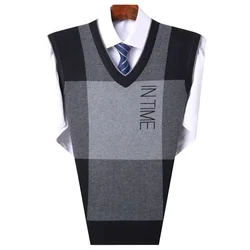 Colete masculino xadrez sem mangas com gola V, camisola de malha, colete masculino, elegante roupa de negócios, clássico X, réplica de alta qualidade, A barato