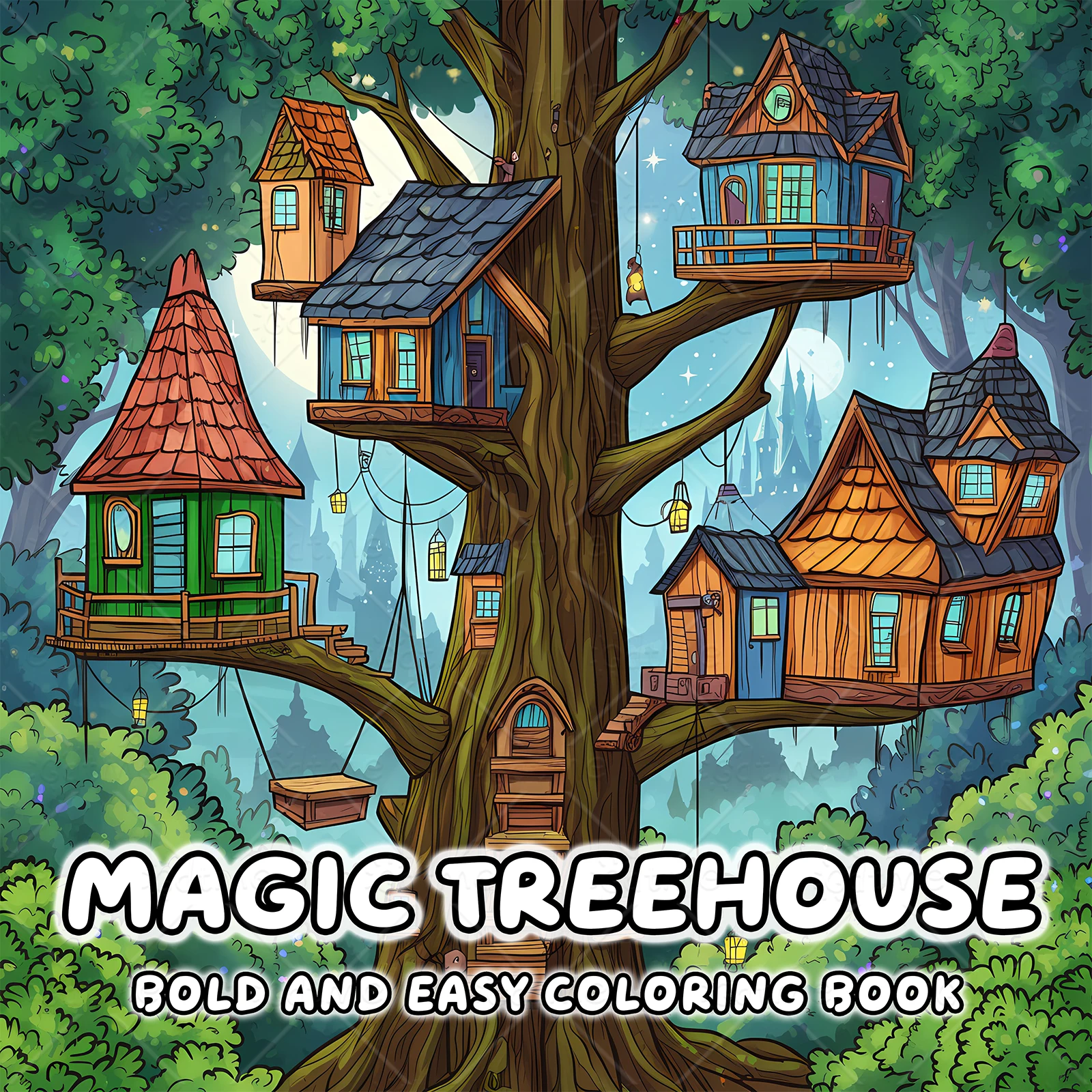 MAGIC TREEHOUSE Libro de Colorear con Patrones Atrevidos y Fáciles para Adultos, Lindo Libro de Dibujo, Regalo Perfecto para Fiestas y Cumpleaños ﻿