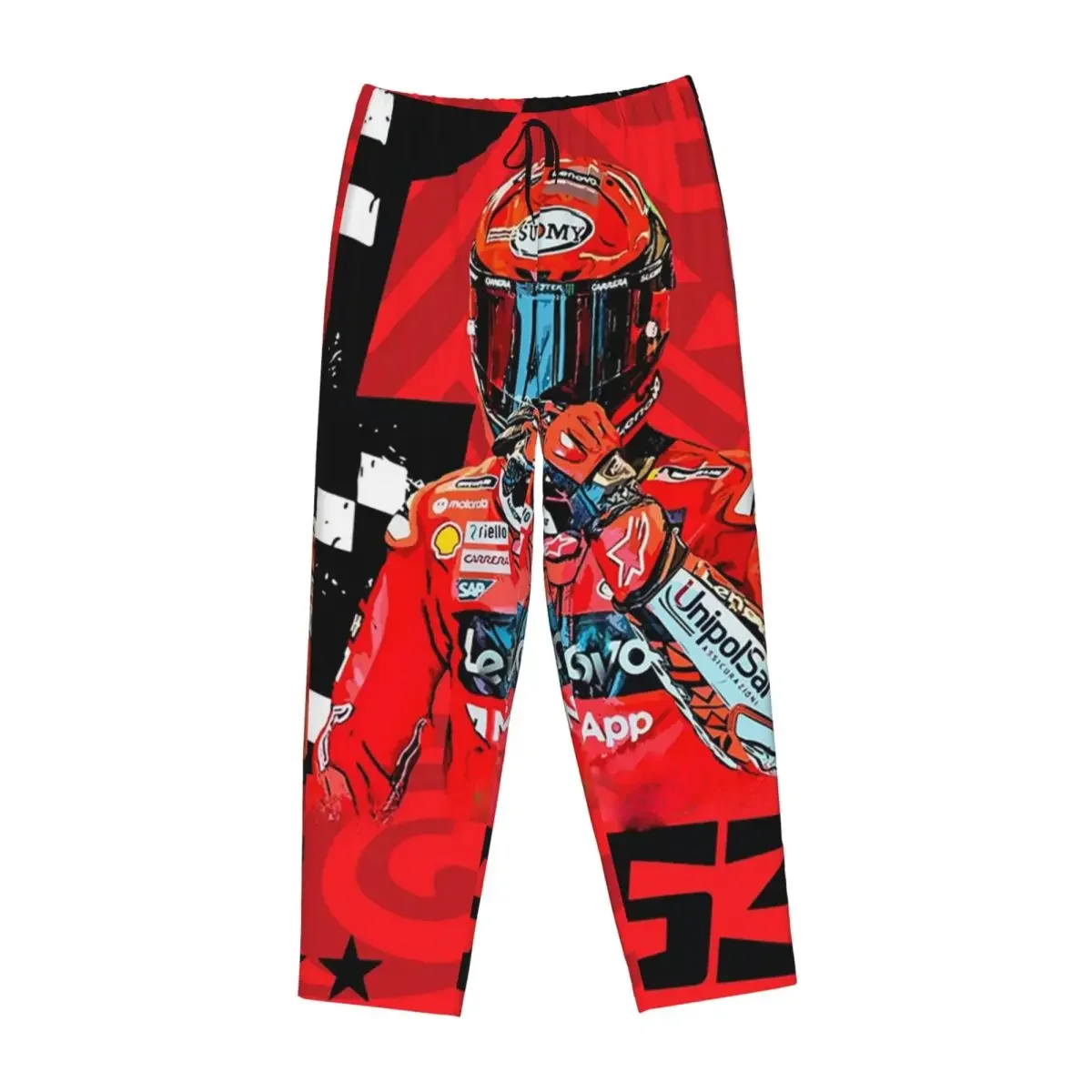 

Женские пижамные брюки Custom Pecco Francesco Bagnaia Number 1 GP Flag с карманами для отдыха и сна