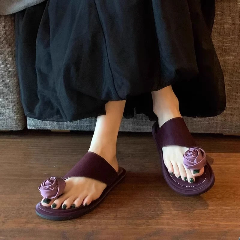 

Flower Women Beach Slippers Clip Toe Shoes Woman Flats Sandals Summer 2025 Trend Dress Casual Flip Flops Comfort Slides Mujer