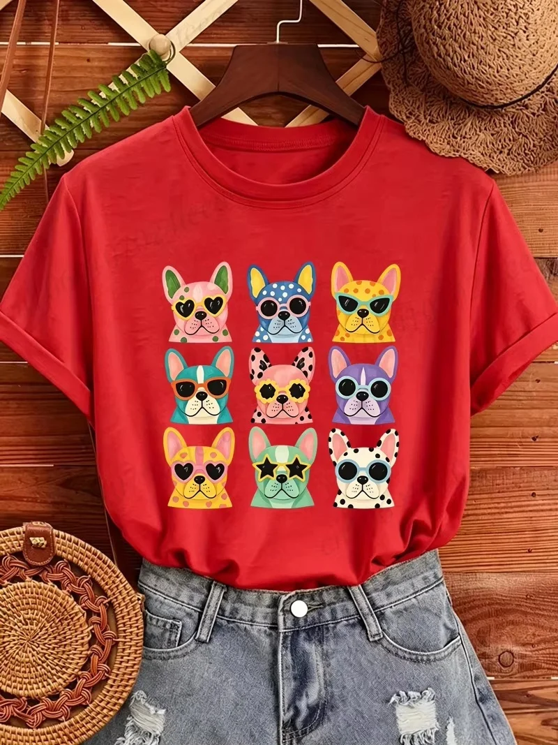 Cute Dog Graphic T Shirt Men Women Black French Bulldog Sunglasses Print Tee Short Sleeve Novelty Casual Street Style Tops