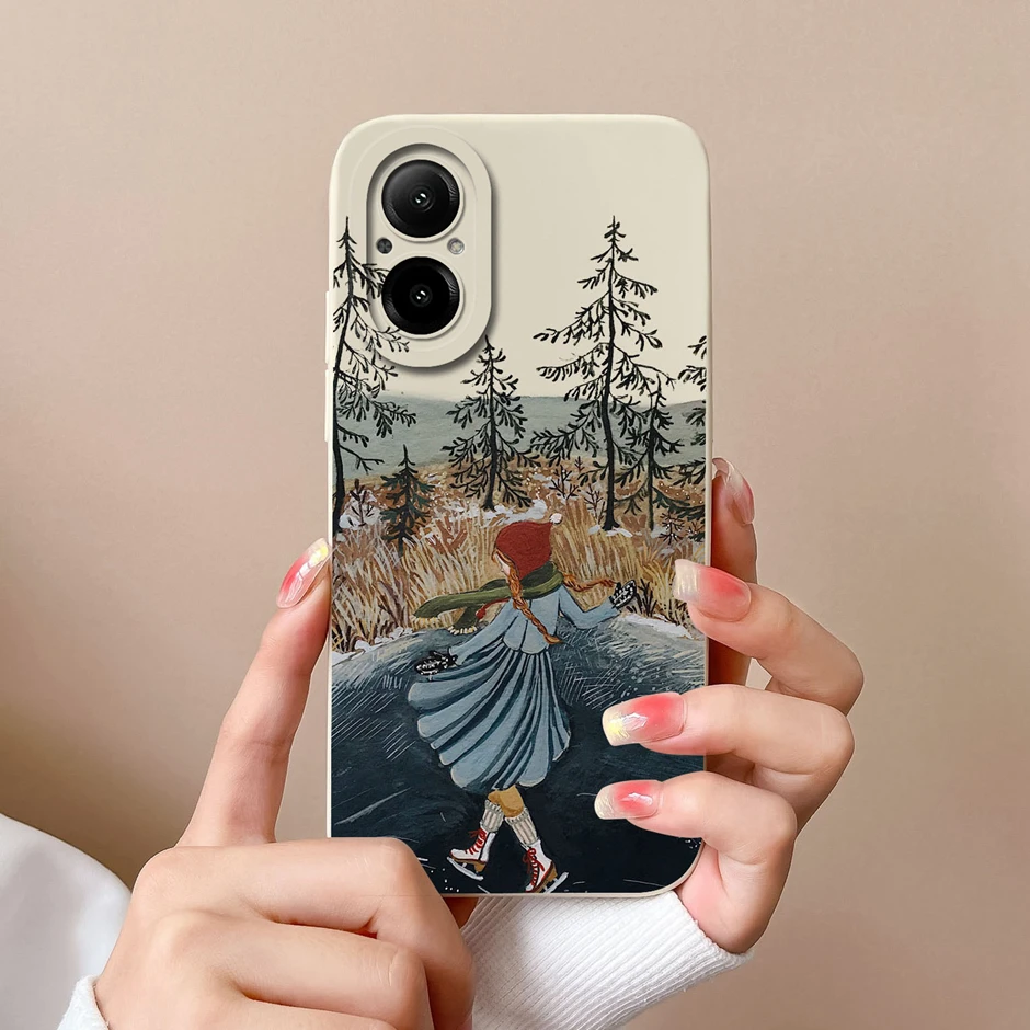 Oppo Realme C67 실리콘 케이스, 귀여운 소녀, 아름다운 꽃, 사각형, 충격 방지 커버, Oppo Realme C67, 4G