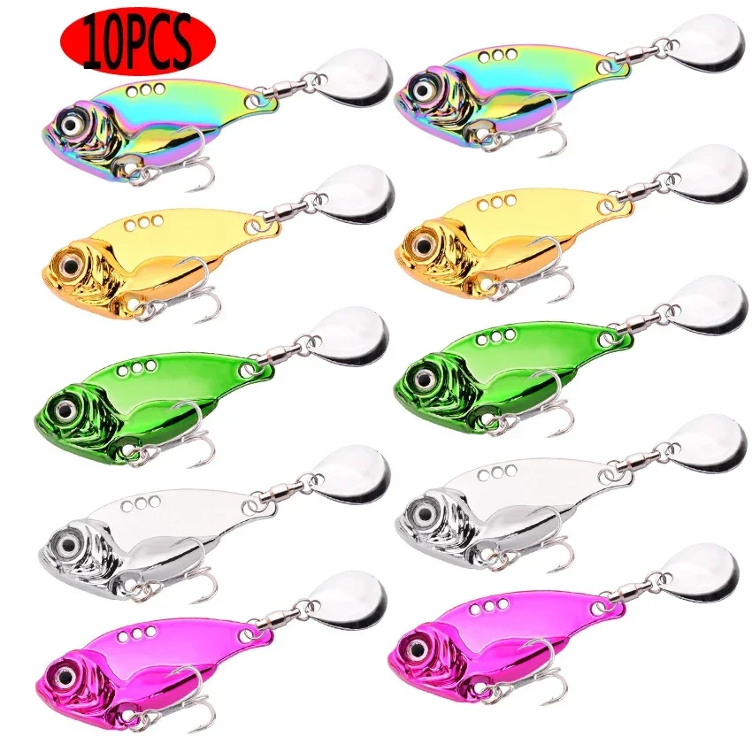 10pcs Rotating Metal VIB Vibration Lures Bait Set 7g- 20g Spinner Sinking Spoon Pin Crankbait Sequins Baits Lure Fishing Tackle