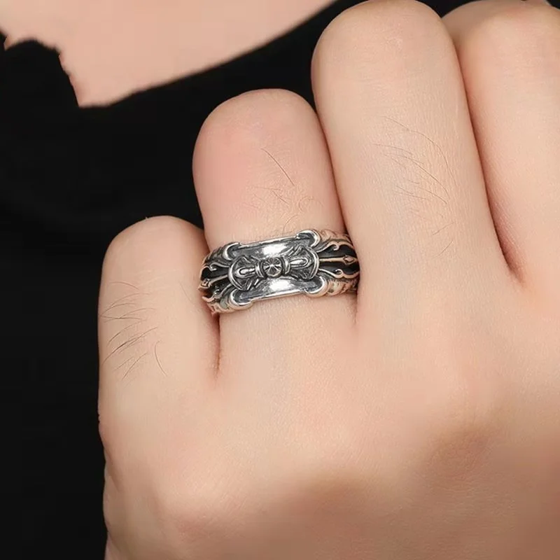 Trendy 925 Silver Ring For Women Jewelry Exorcise Evil Spirits Blessing Double Headed Pestle Ring Male Finger Accessories