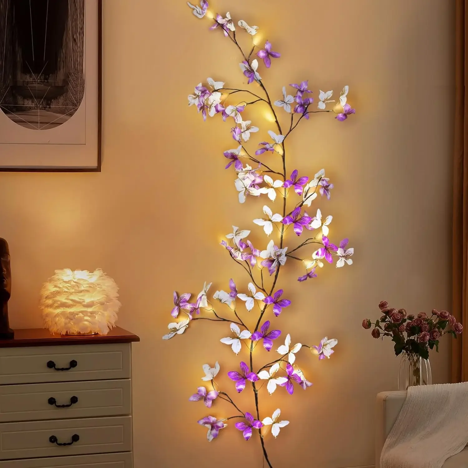 LED Butterfly Vine Light Branches, 8 Modes, USB-Powered, Suitable for Festive Room Decor, Creating a Romantic Atmosphere, and as