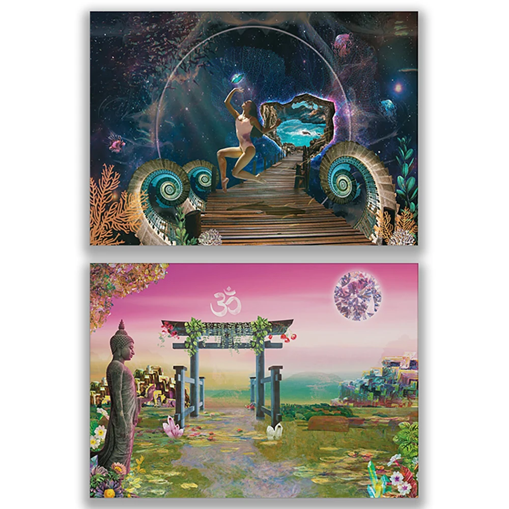 Peaceful Meditation, Crystal Zen Garden, Bridge to Another World, Spiritual Fantasy Metaphysical Chakra Poster