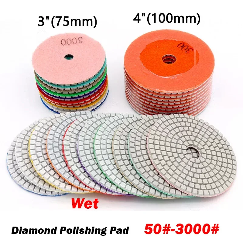 3"-75mm 4"-100mm Diamant-Polierpad Nass-/Trocken-Schleifscheibe für Granit, Marmor, Stein, Fliesen, Klettverschluss, flexibel