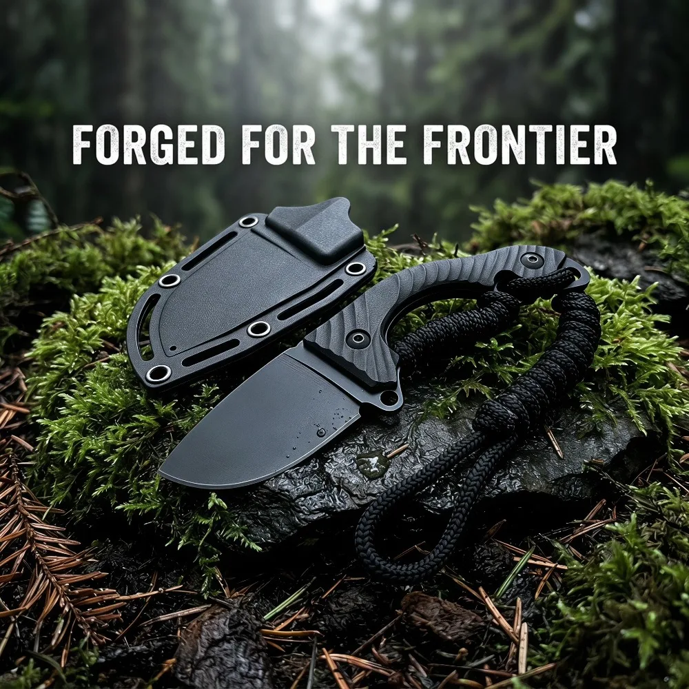 Black Mini Fixed Blade EDC Knife with Sheath Paracord Wrist Lanyard Lightweight Fishing Tool for Camping Bushcraft Daily Use