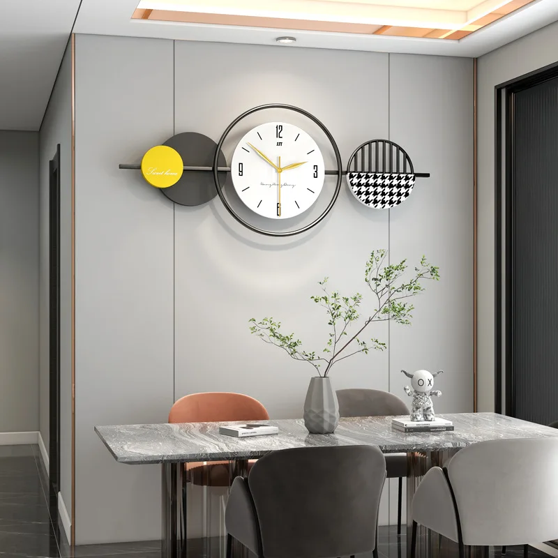 Iron Art Creative Living Room Decorative Silent Sweeping Wall Clock Modern Nordic Round Ring  High Density Dial Plate