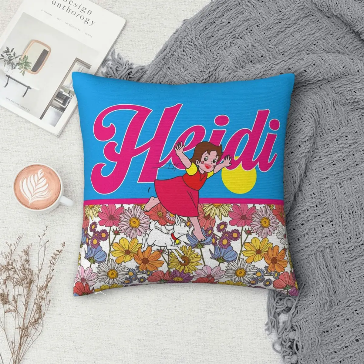 Heidi Peter And Grandpa Alps Cartoon Square Pillowcase Cushion Cover Pillow Case Throw Pillow Cover for Home Bedroom Car