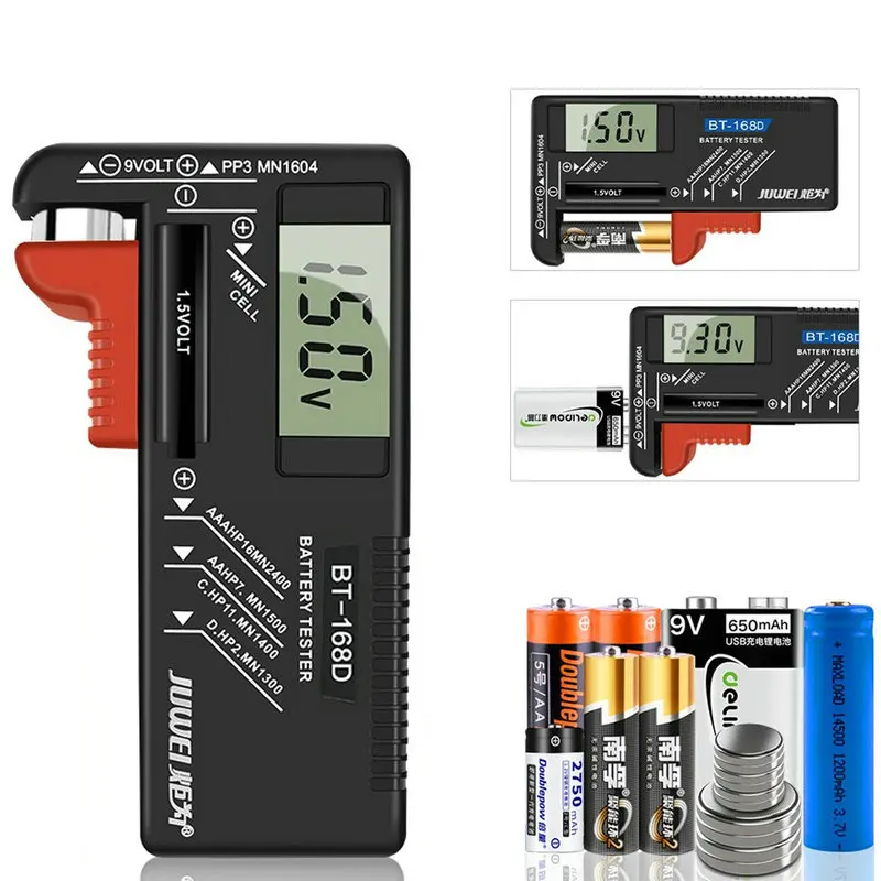 BT-168D BT-168 Digital Battery Tester LCD Display AA/AAA/C/D/9V/1.5V  Button Cell Battery Capacity Check Detector