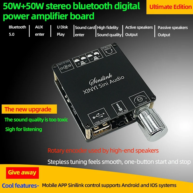 5X XY-C50L MINI Bluetooth 5.0 Wireless Audio Digital Power Amplifier Stereo Board 50Wx2 Bluetooth Amplificador 3.5MM USB