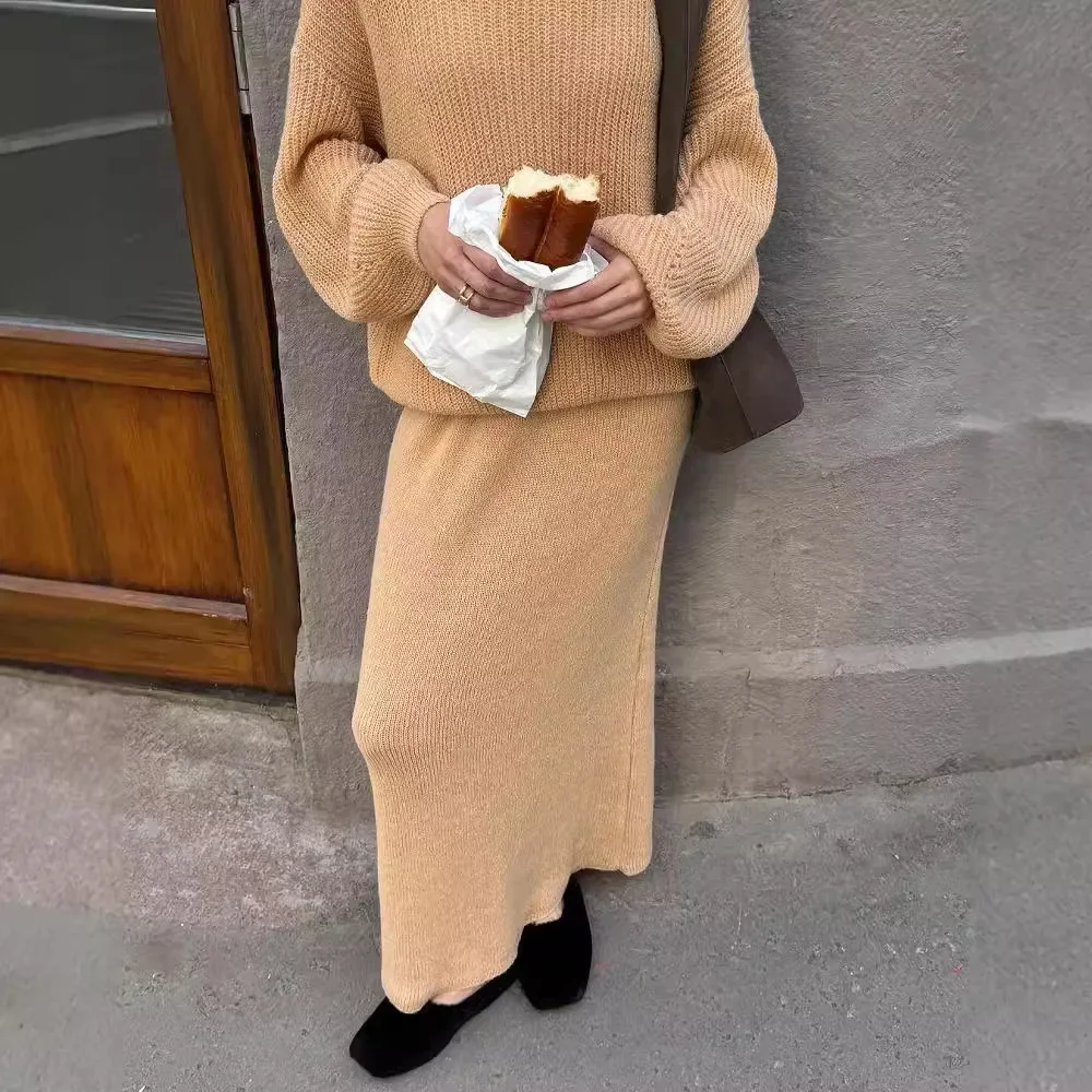 

Women Knit Sweater Solid Color Sweater Overskirt Knitted Suit Thickened Loose Long Dress Warm Suit Autumn 2024