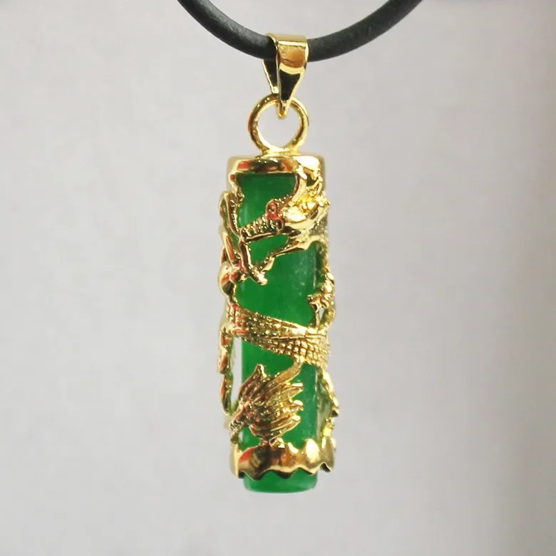 

Wholesale/retail beautiful Chinese Wind Cylinder green natural JADE +WOMEN'S Dragon Pendants Necklace