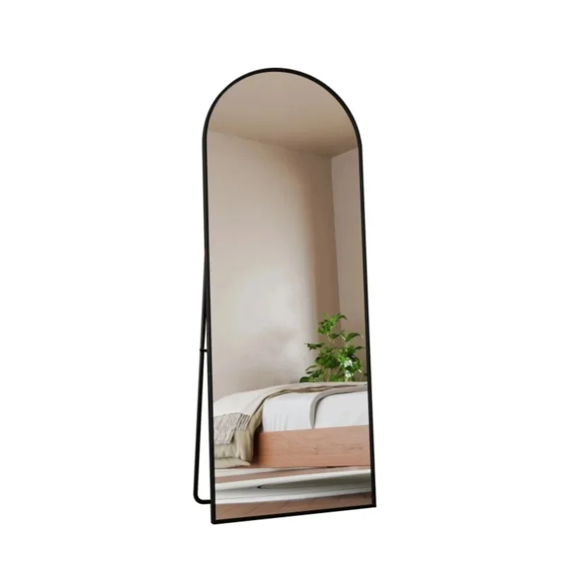 Comanlai Gebogener Ganzkörperspiegel, 162 x 53 cm, Schwarzer HD-Standspiegel mit Aluminiumlegierungsrahmen, Gehärtetes Glas, Große Bodenspiegel für Schlafzimmer, Kleiderschrank, Wohnzimmermöbel