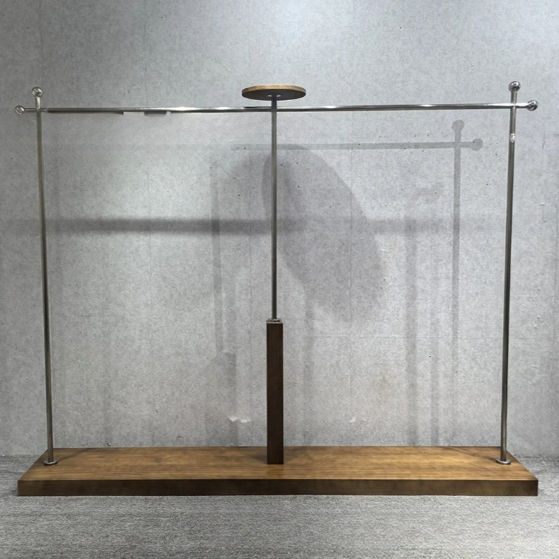 Solid wood floor hanger walnut color Internet celebrity women's clothing display rack
