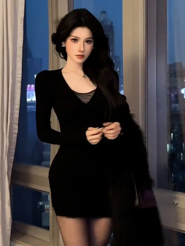 

Сексуальная кружевная юбка V-Ne Long Sve Dr, женская осенне-зимняя новая утягивающая внутренняя юбка Sle Ba с вырезами