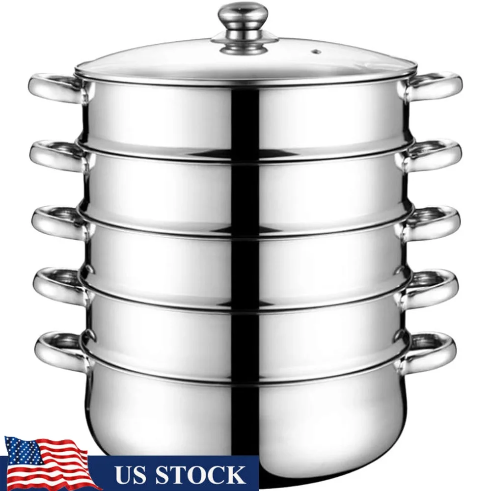 

5-уровневая пароварка из нержавеющей стали, пароварка для овощей, пельменей, рыбы, многофункциональная кухонная машина, можно мыть в посудомоечной машине