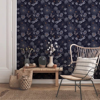 1 set of 2PCS Plant Flower Butterfly Dragonfly Pattern Thickened Moisture Resistant Waterproof Wallpaper
