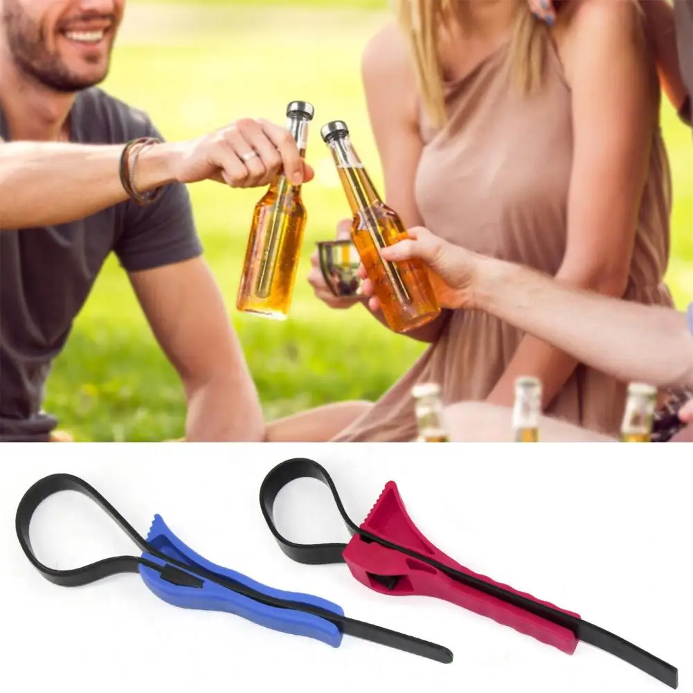Bottle Opener with Rubber Strap Automatic Locking Bottle Opener Multifunctional Strap Wrench Jar Opener Anti-slip for Seniors