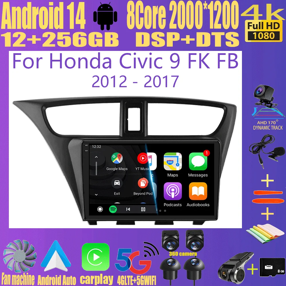 

Android 14 Carplay Radio de coche para Honda CIVIC Hatchback 2012 2013 2014 2015 2016 2017 reproductor Multimedia navegación GPS