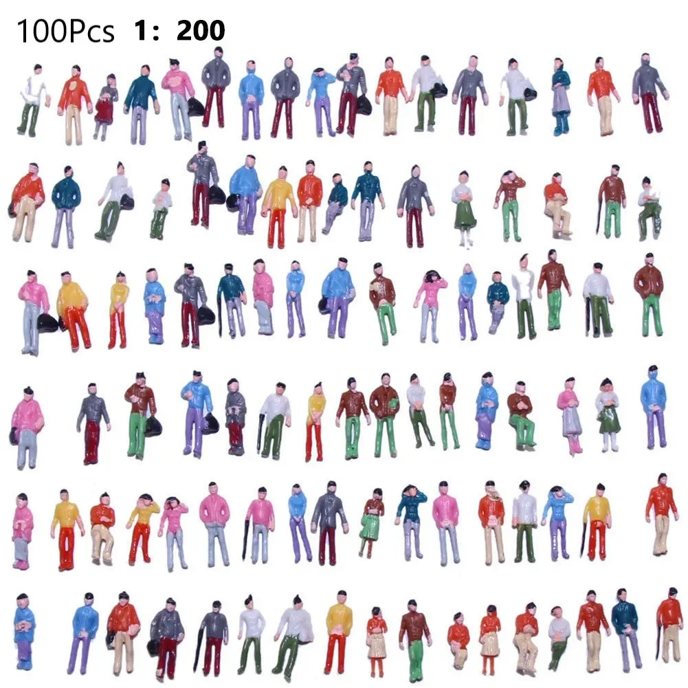 100pcs Different Poses HO Scale 1:80 Painted Figures People Model Standing People Assorted Poses Layout Miniature Decoration