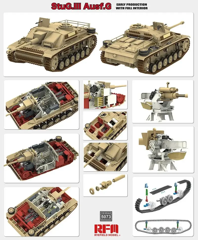 RYEFIELD รุ่น RM5073 1/35 scale StuG III Ausf.G Early Production w/Full ภายใน & ใช้งานได้ Track Links