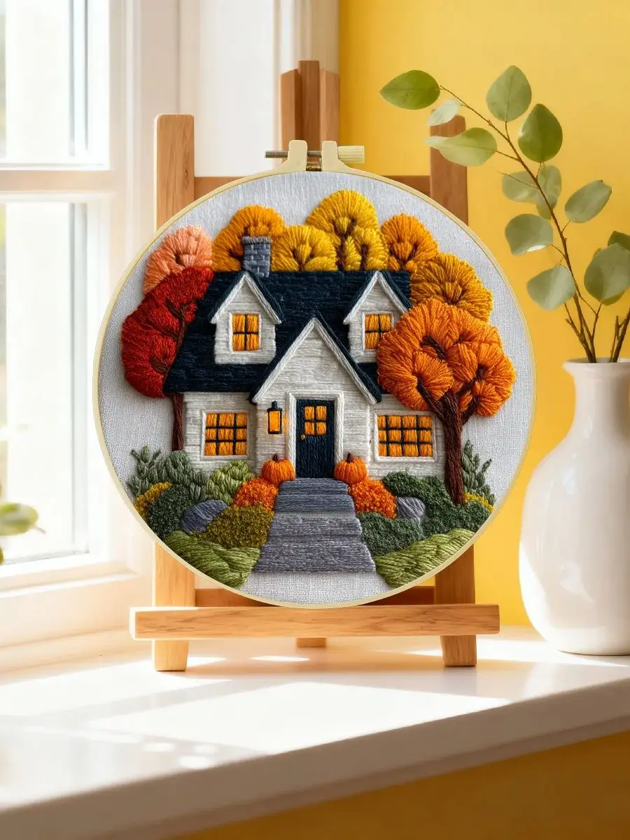 1 Stück 20X20CM/15X15CM 7,87/6,3 Zoll Haus-Stickerei-Starter-Kit DIY-Kit DIY-Stickerei-Set Handarbeiten Heimdekoration – Detail 6