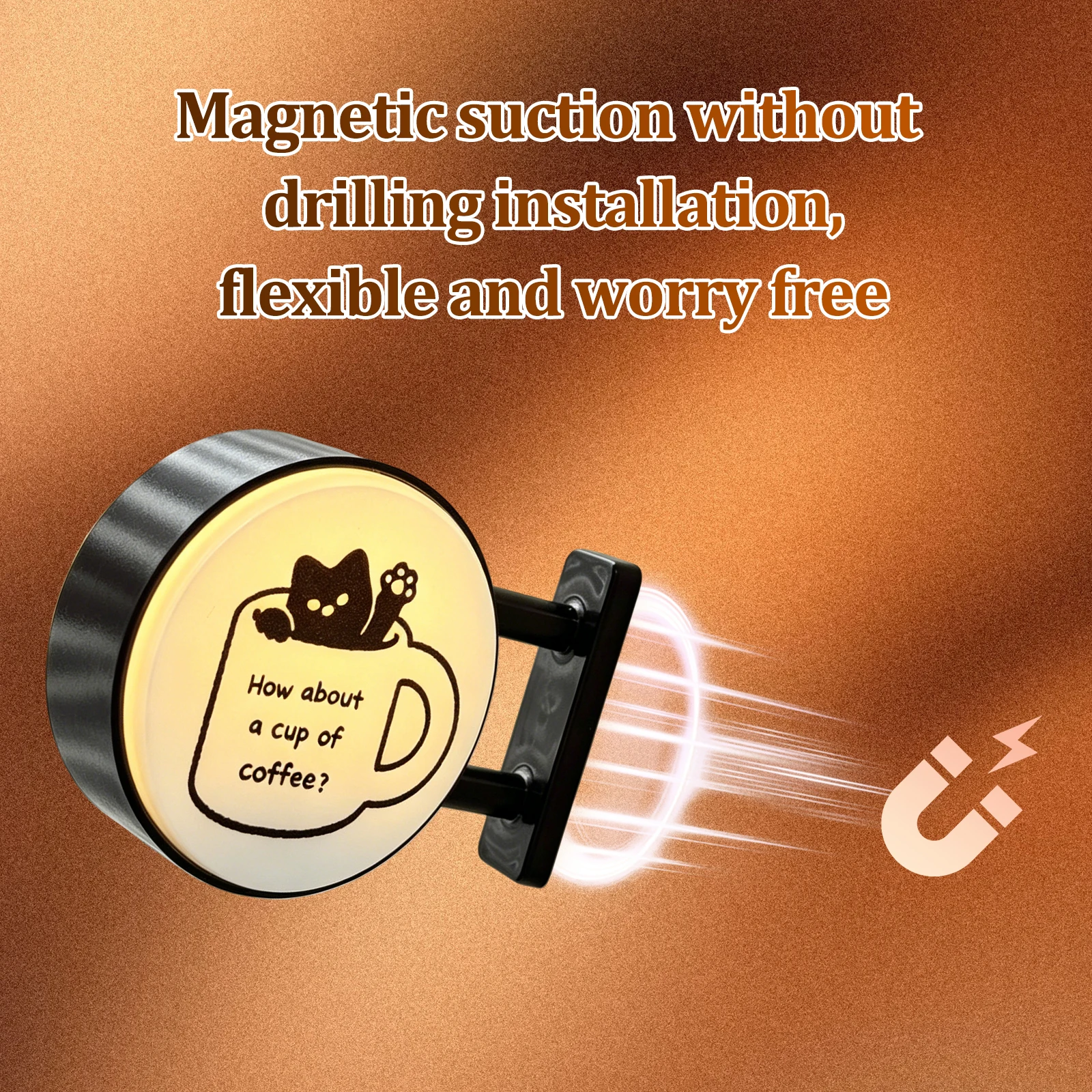 Coffee Corner Light Sign Magnet Warm Light Glowing Coffee Shop Fridge Magnet Multi-Purpose for Entryway/Bedroom/Bedside