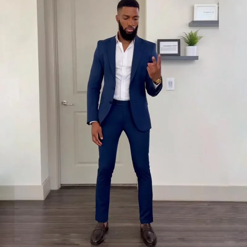 Abito da uomo Slim Fit blazer con risvolto dentellato smoking da uomo da sposa due bottoni da sposo Set da 2 pezzi giacca e pantaloni da ballo su misura