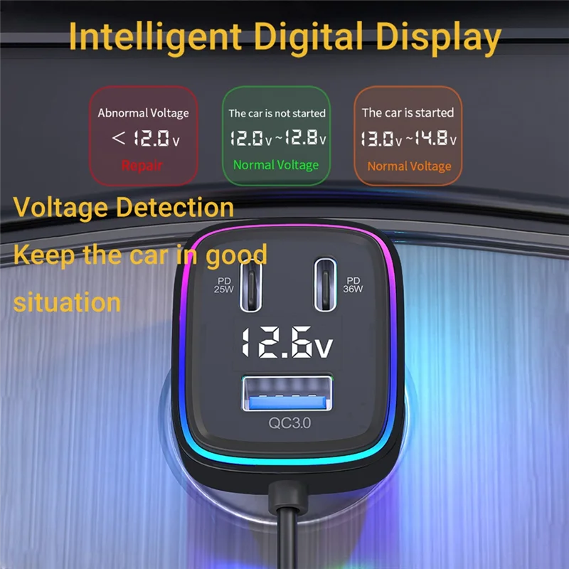 

Voltage Display Multi-Port Car Charger Adapter Multiport 6-Port PD+ QC3.0 USB+ Type C Phone Charger Adapter