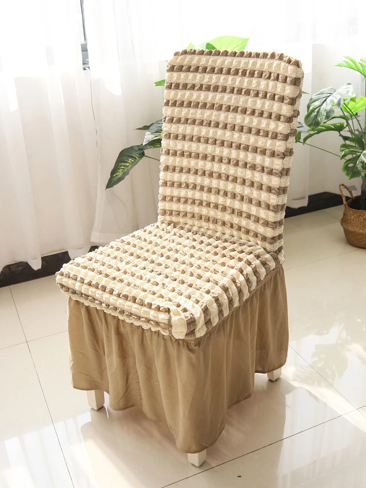 

European style stretch dining chair cover covers backrest integrated simple modern skirt all-inclusive dining chair cover