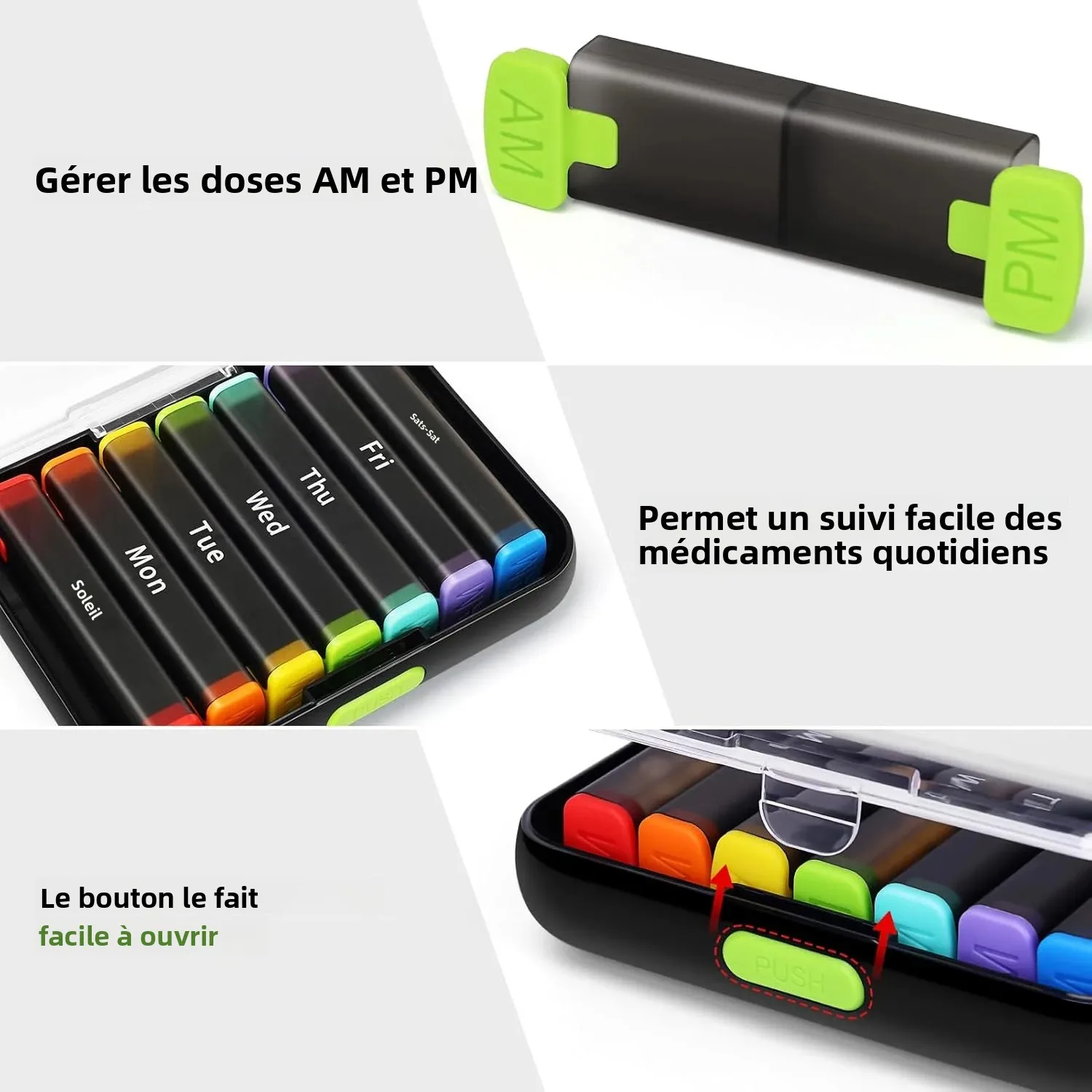 

Medicine box 7 days Storage 14 grids Organizer Pill Box Portable Travel with Large Compartments for Vitamins Medicine Fish Oils