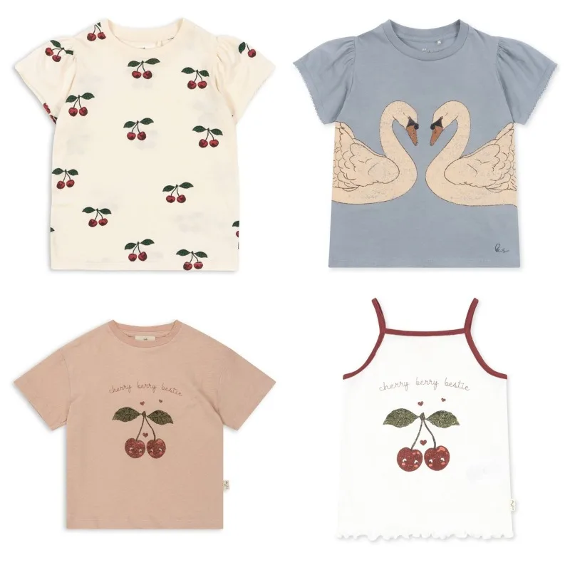 

Summer Girls T-shirts Cherry Short Sleeved T-shirt Baby Tees Graphic T Shirts Camisetas Poleras Baby's Tops T Shirt for Girl