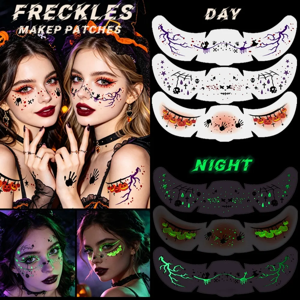 Luminous Halloween Face Bloodstain Tattoo Sticker Simulated Long Lasting Halloween Makeup Sticker Water Transfer Printing DIY