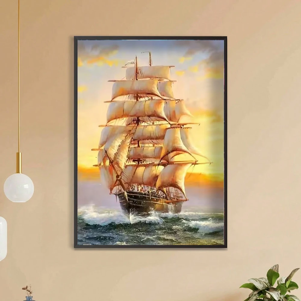 1 piece sailboat DIY diamond painting, DIY diamond painting set accessories, suitable for home living