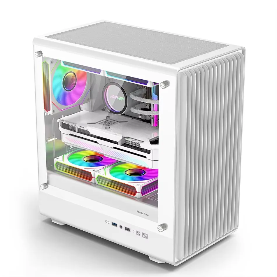 Power Train V1 MATX Case Desktop Computer Side Transparent Glass Vertical Host ITX Chassis Support 240/280 Water Cooling