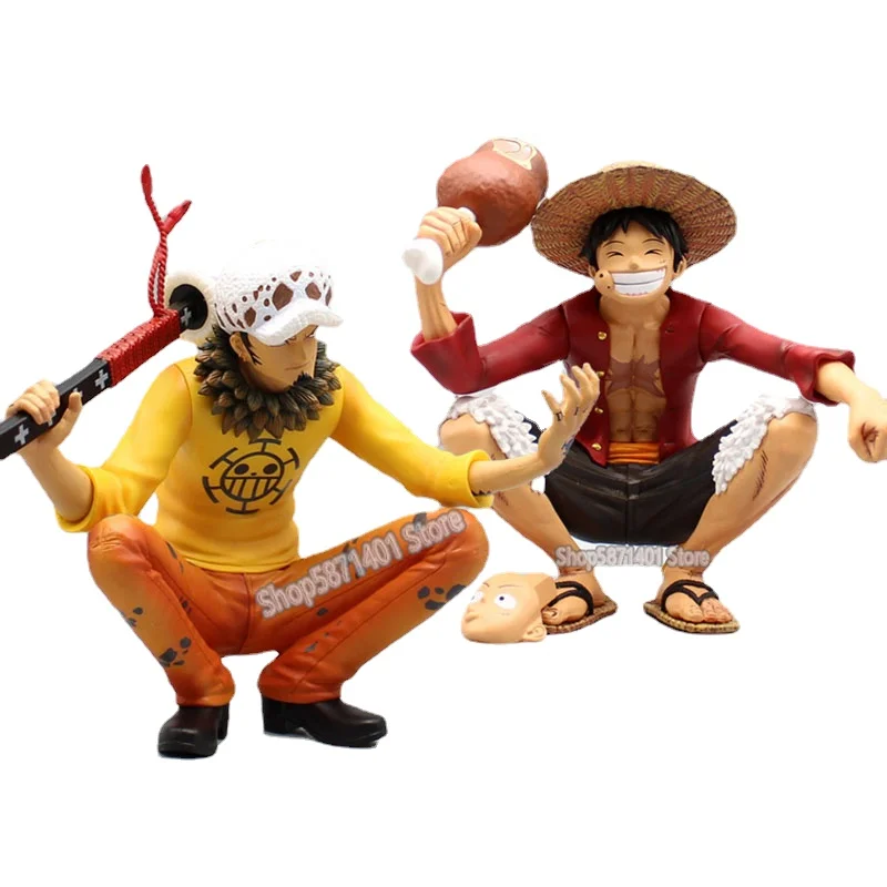 Figura de uma peça comer carne luffy trafalgar d. Figura de ação da lei da água macaco d. Luffy anime 15cm modelo de pvc brinquedos para crianças presente