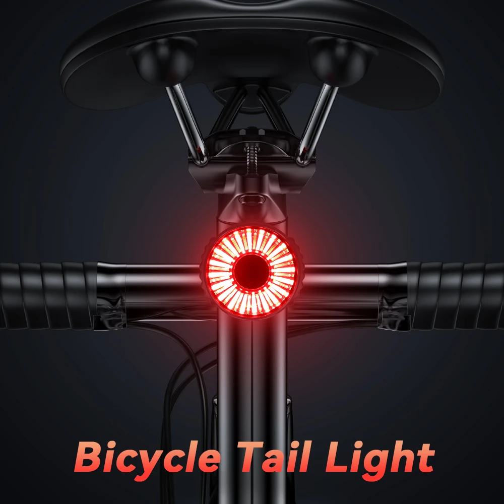 Imagem -02 - Holharm Bicicleta Inteligente Freio Cauda Luz Ip65 Impermeável Tipo-c Carga Farol Luzes de Aviso Lanterna Traseira Led Aviso Lâmpada Traseira