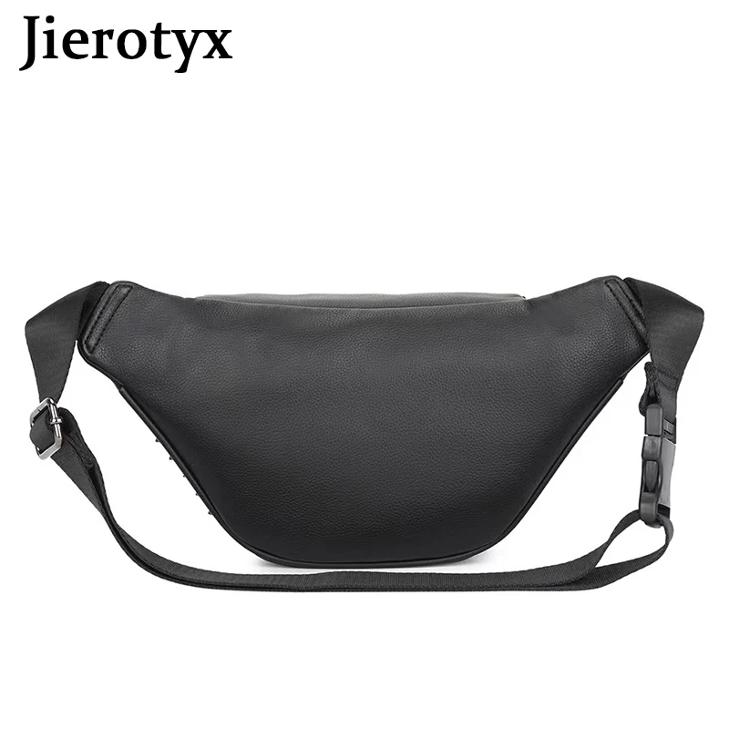 Imagem -04 - Jierotyx Personalidade Bloco de Fanny Couro Vintage Rebite Cintura Bolsas de Peito Bolsa Cravejado Cinto Bolsa para Mulher Estilo Gótico