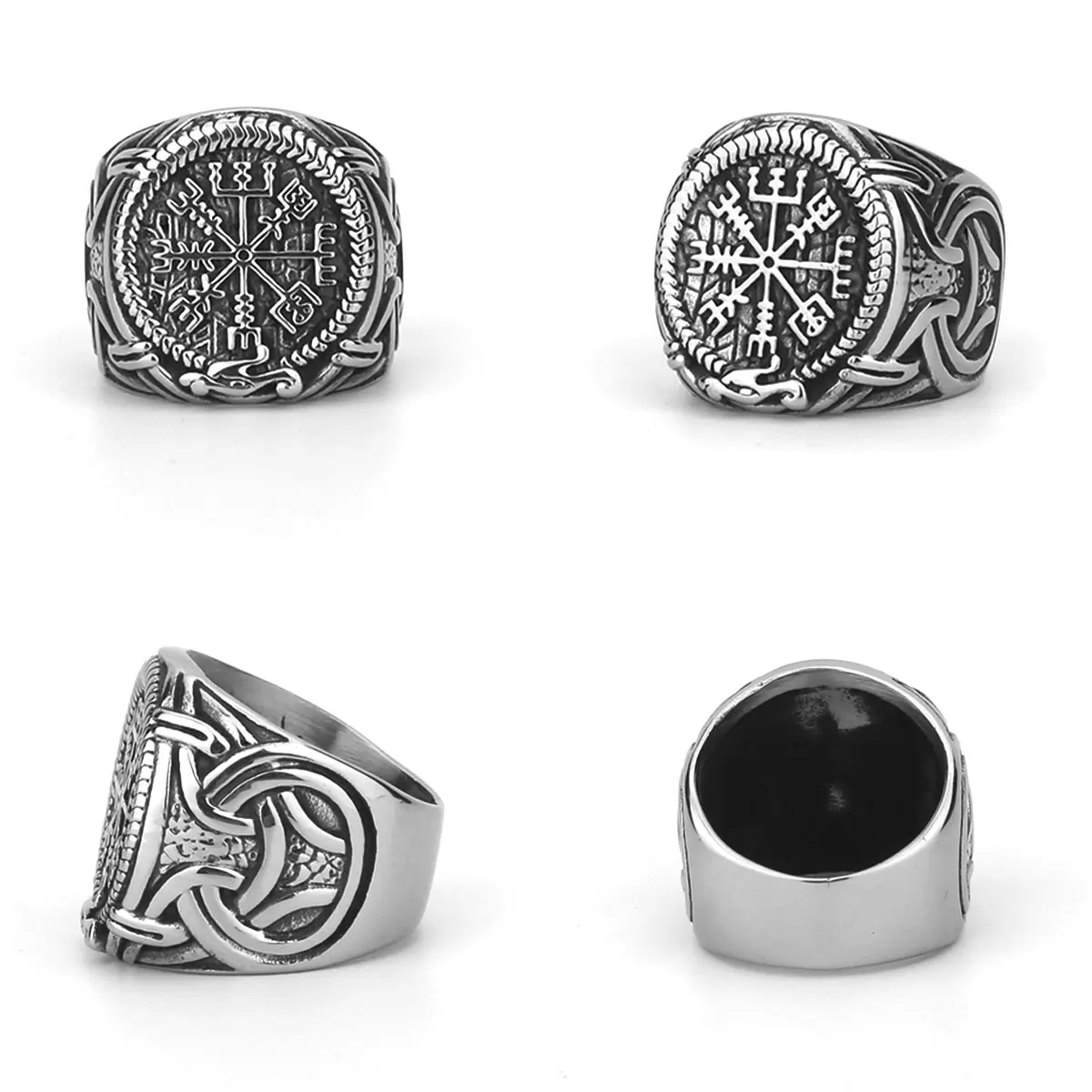 316L Stainless Steel Viking Dragon and Helm of Awe Ring Men Pagan Odin Amulet Vegvisir Scandinavian Ring Jewelry Wholesale