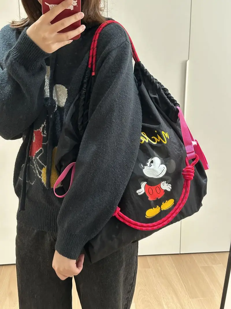 Tas selempang motif Mickey, tas bahu serbaguna mode kapasitas besar, tas belanja nilon, tas selempang motif Mickey, tas tangan modis, kapasitas besar, baru