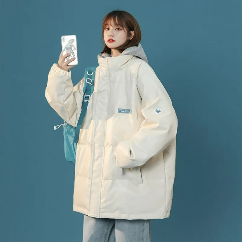 2023 New Women Down Cotton Coat Winter Jacket Female Short Versatile Parkas Loose Thick Outwear Solid Color Hooded Overcoat