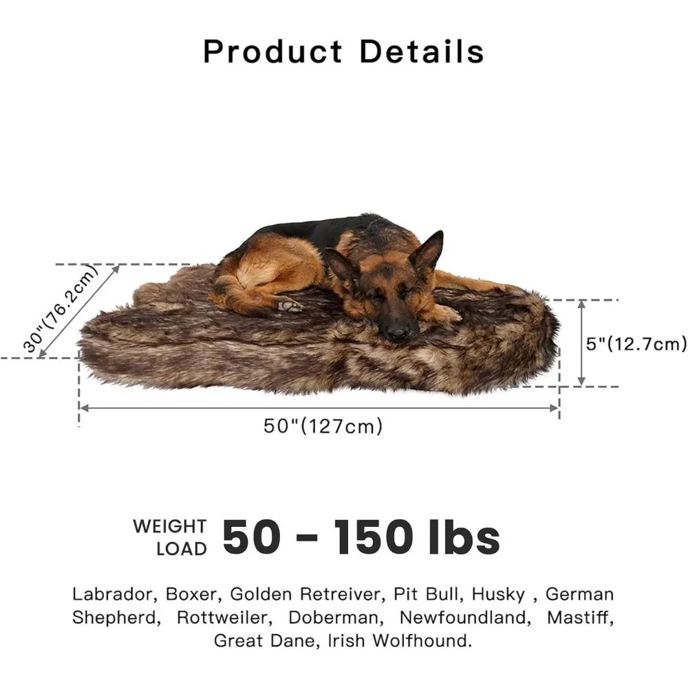 

Large Orthopedic Memory Foam Dog Bed 50x30x5 Inch, Thick Faux Fur Pet Bed with Removable Washable Cover & Anti-Slip Bottom