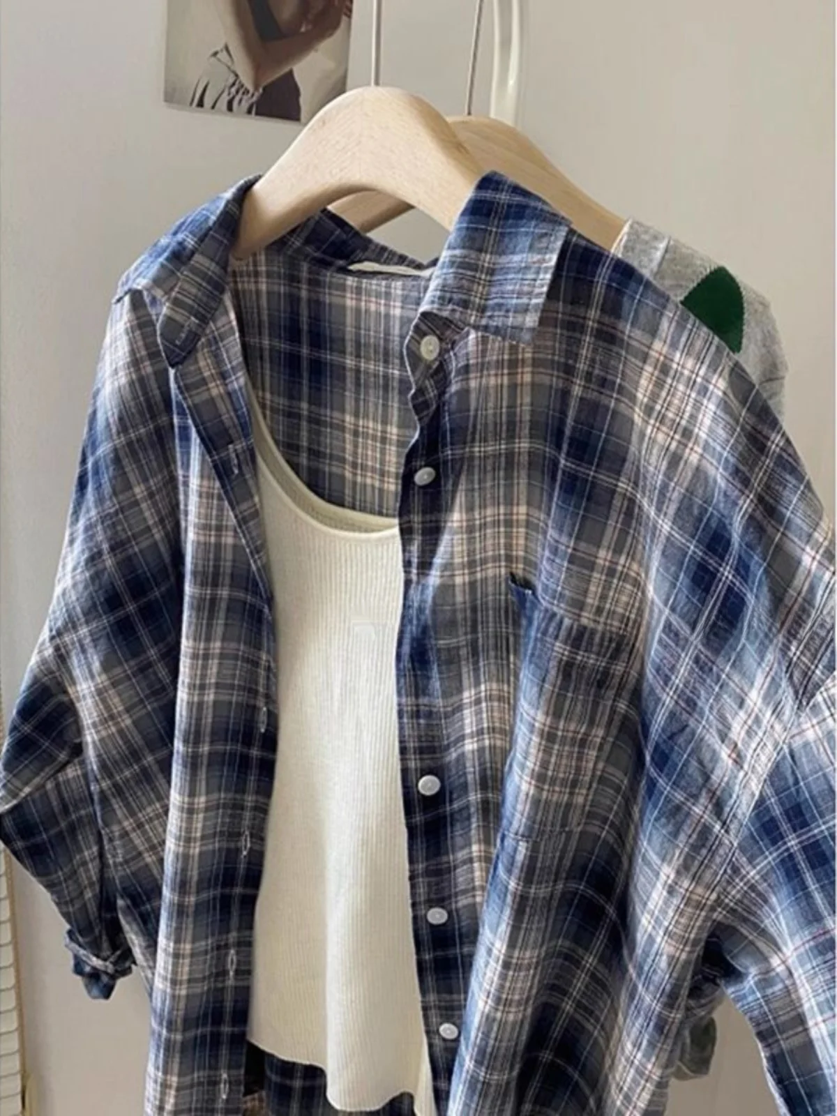 

Мужская демисезонная универсальная куртка-накидка в стиле ретро (хонконгский стиль), синяя в клетку, размер 300, для защиты от солнца