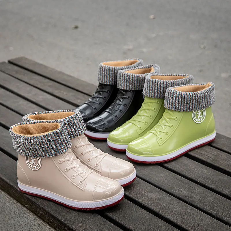 Beige Damen-Galoschen, wasserdichte Knöchel-Regenstiefel, Damen-Korean-Stil, lose Regenstiefel, Wasserschuhe, Damen, neue Regenschuhe mit breiter Zehenpartie – Detail 24