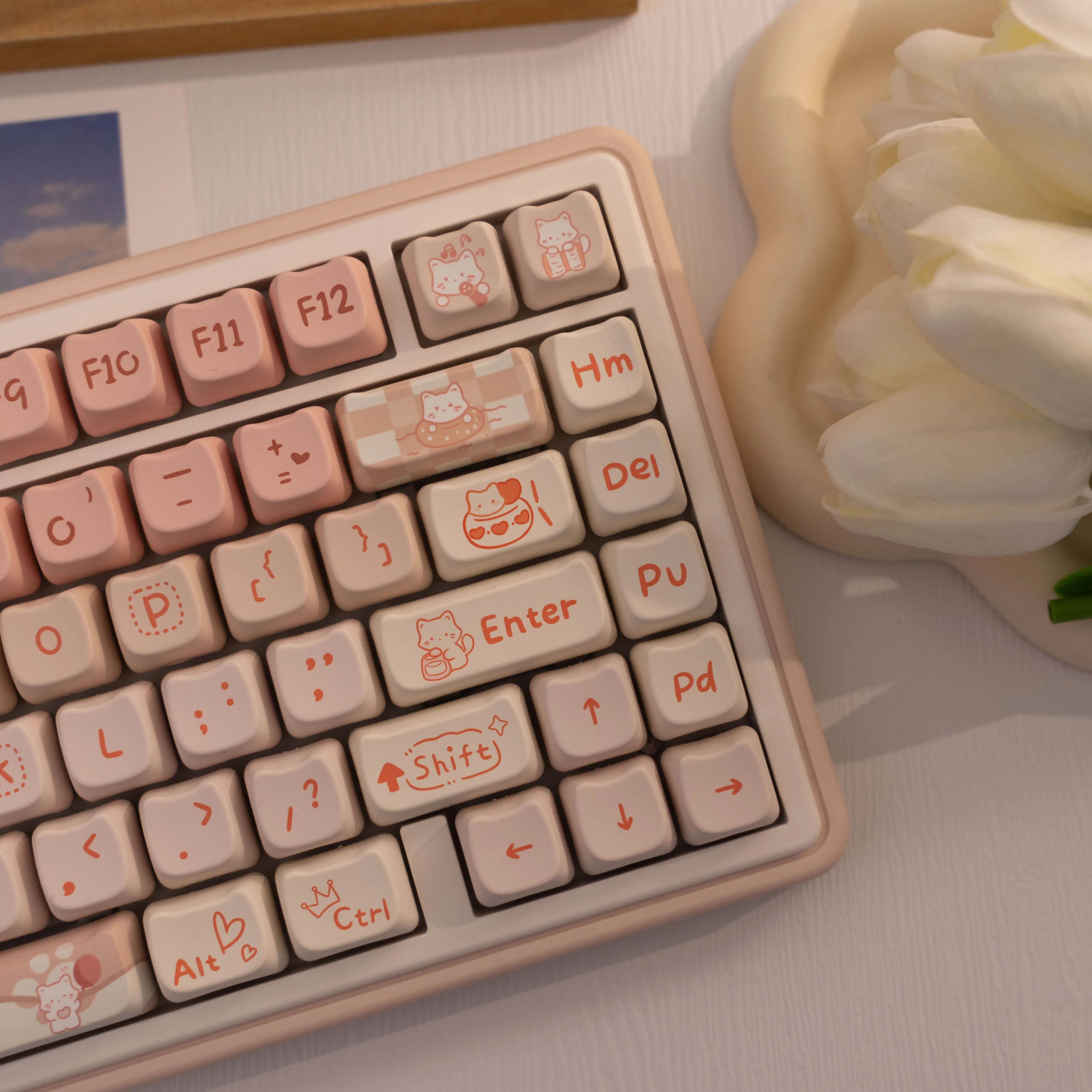 142-key Party Cat Keycap  Cat-shaped PBT Dye Sublimation MAO Contour Compatible with MX for  Keyboard Fit 61/64/68/87/96/104/108 view 4