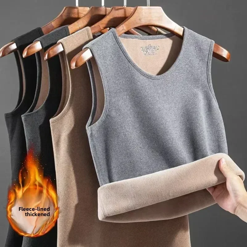Winter Velvet Thermal Vest Tank Tops Men's Velvet Top Thick Lamb Wool for Warmth Cold Protection Vest Men's Clothing