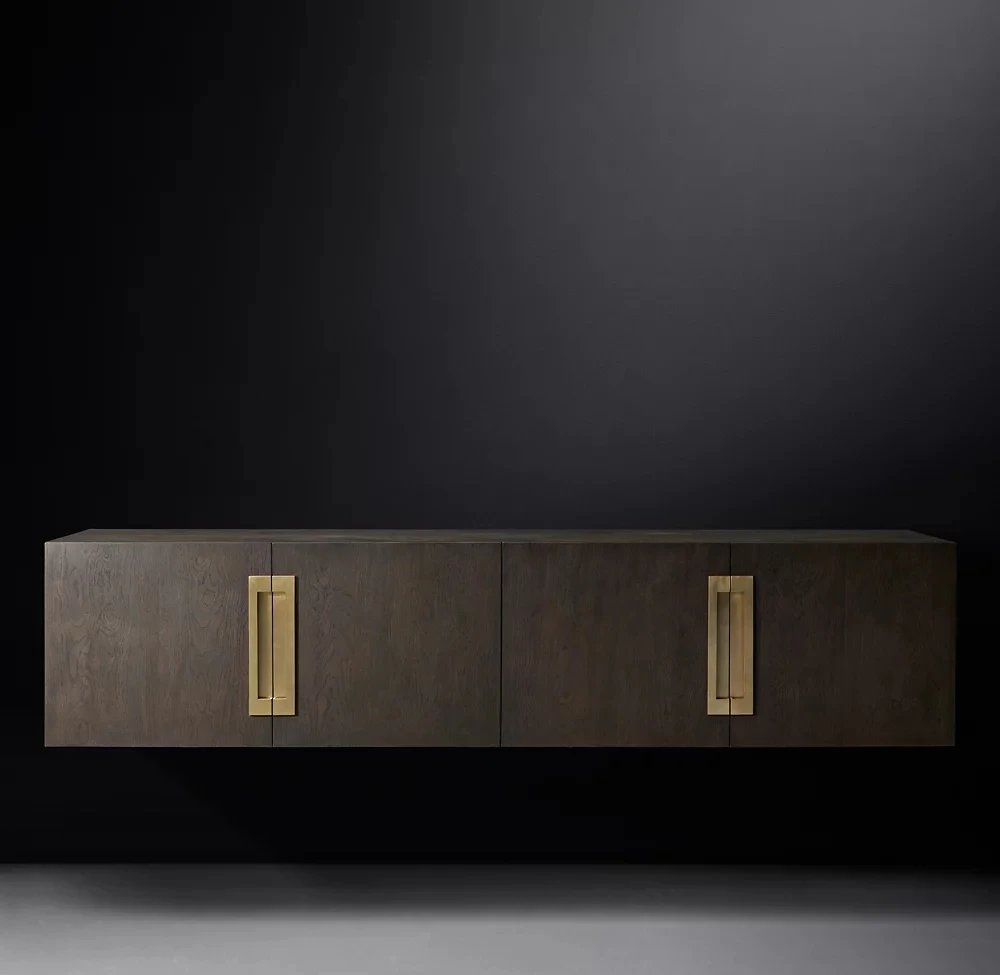 غرفة معيشة فيلا حديثة أرضية عائمة وخزانة تلفزيون ووحدة تحكم وسائط من خشب البلوط بتصميم بسيط عائم ثابت #4